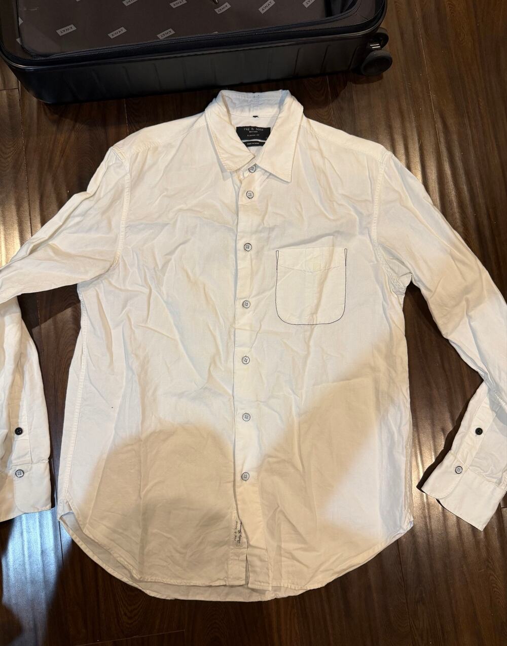 Rag & Bone Men’s Long Sleeve Button Down Casual Dress Shirt - White - Medium